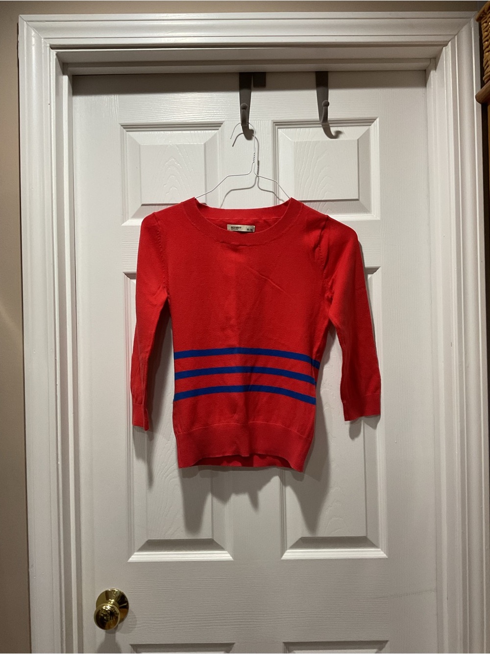 Old Navy Red Crewneck Sweater with Blue Stripes